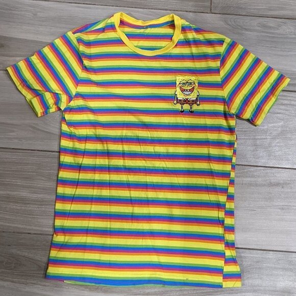 Rainbow Stripe Sponge Bob Shirt - Picture 1 of 5